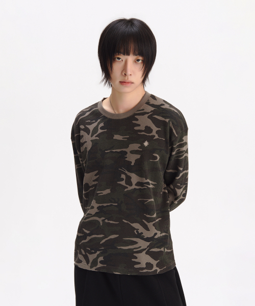 SLOW RECORD HOUSE(スローレコードハウス)の「フィンガーホールクロップロングスリーブ_カモ(カーキ)(Tシャツ/カットソー・レディース・その他・MEDIUM/LARGE)」の2枚目の写真