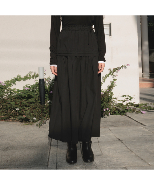 Ruffle Long Skirt [Black]