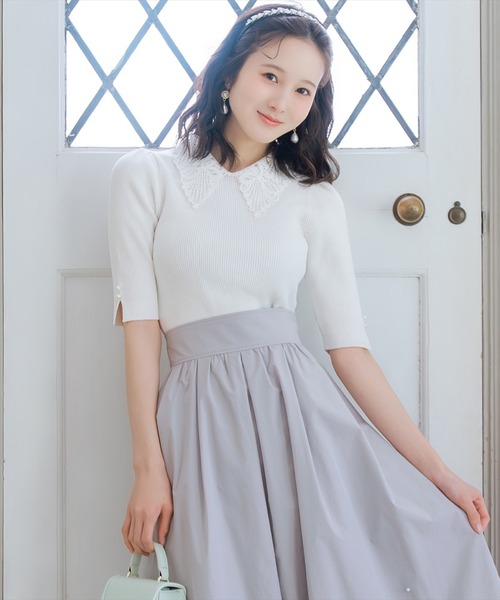 WILLSELECTION(ウィルセレクション)の「リボンレースカラーリブニット(ニット/セーター・レディース・ブラック/ネイビー/オフホワイト/ピンク/サックスブルー/ミント・FREE)」の20枚目の写真