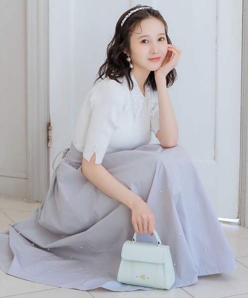 WILLSELECTION(ウィルセレクション)の「リボンレースカラーリブニット(ニット/セーター・レディース・ブラック/ネイビー/オフホワイト/ピンク/サックスブルー/ミント・FREE)」の21枚目の写真