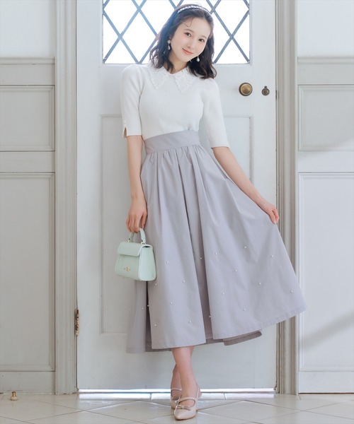 WILLSELECTION(ウィルセレクション)の「リボンレースカラーリブニット(ニット/セーター・レディース・ブラック/ネイビー/オフホワイト/ピンク/サックスブルー/ミント・FREE)」の11枚目の写真