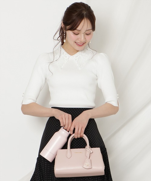 WILLSELECTION(ウィルセレクション)の「リボンレースカラーリブニット(ニット/セーター・レディース・ブラック/ネイビー/オフホワイト/ピンク/サックスブルー/ミント・FREE)」の12枚目の写真