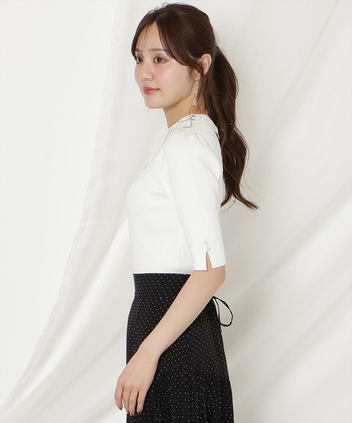 WILLSELECTION(ウィルセレクション)の「リボンレースカラーリブニット(ニット/セーター・レディース・ブラック/ネイビー/オフホワイト/ピンク/サックスブルー/ミント・FREE)」の13枚目の写真