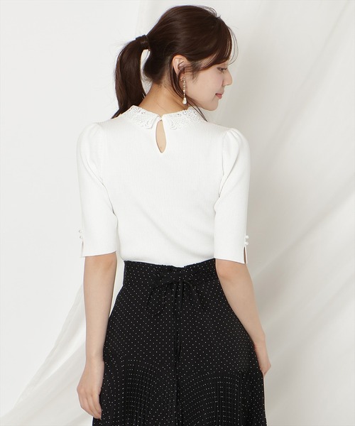 WILLSELECTION(ウィルセレクション)の「リボンレースカラーリブニット(ニット/セーター・レディース・ブラック/ネイビー/オフホワイト/ピンク/サックスブルー/ミント・FREE)」の14枚目の写真