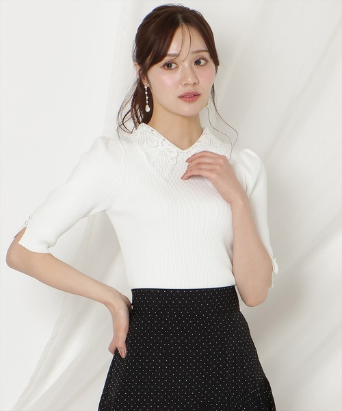 WILLSELECTION(ウィルセレクション)の「リボンレースカラーリブニット(ニット/セーター・レディース・ブラック/ネイビー/オフホワイト/ピンク/サックスブルー/ミント・FREE)」の15枚目の写真