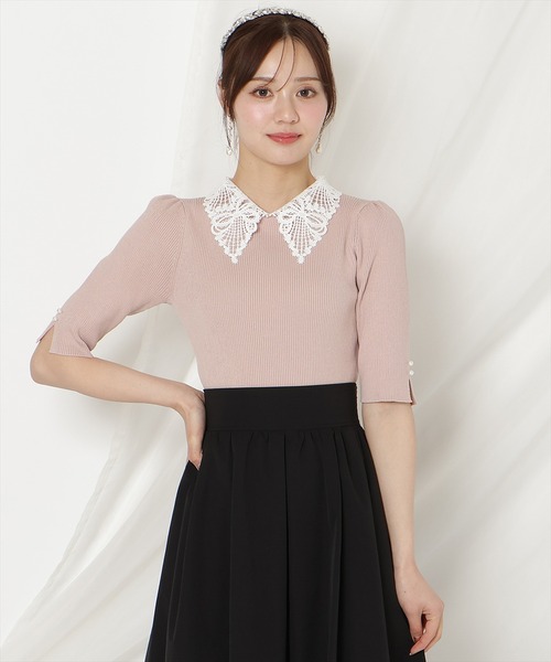 WILLSELECTION(ウィルセレクション)の「リボンレースカラーリブニット(ニット/セーター・レディース・ブラック/ネイビー/オフホワイト/ピンク/サックスブルー/ミント・FREE)」の22枚目の写真