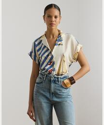 LAUREN RALPH LAUREN | ストライプド セールボートプリント クレープ キャンプ シャツ(シャツ/ブラウス)