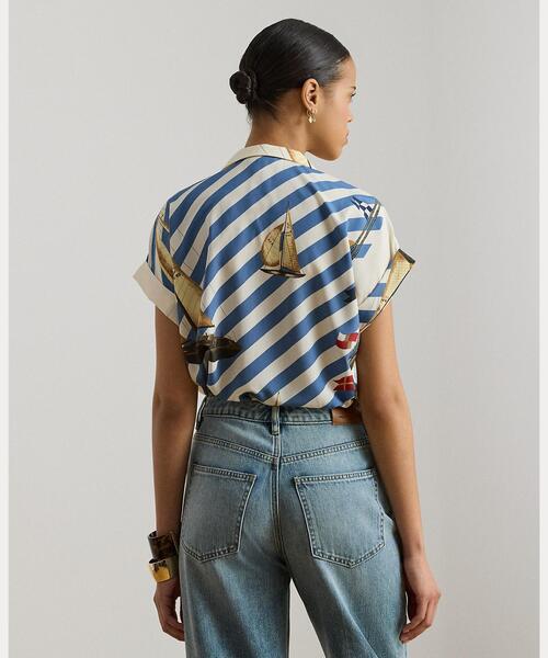LAUREN RALPH LAUREN（ローレン ラルフ ローレン）の「ストライプド セールボートプリント クレープ キャンプ シャツ（シャツ/ブラウス・レディース・ホワイト・M/XS/XXS/S）」の4枚目の写真