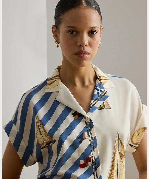 LAUREN RALPH LAUREN（ローレン ラルフ ローレン）の「ストライプド セールボートプリント クレープ キャンプ シャツ（シャツ/ブラウス・レディース・ホワイト・M/XS/XXS/S）」の6枚目の写真