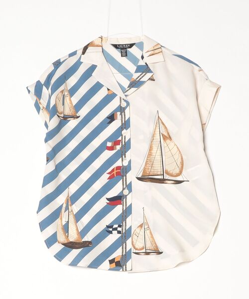 LAUREN RALPH LAUREN（ローレン ラルフ ローレン）の「ストライプド セールボートプリント クレープ キャンプ シャツ（シャツ/ブラウス・レディース・ホワイト・M/XS/XXS/S）」の5枚目の写真