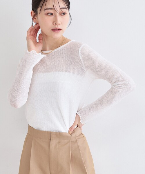 OPAQUE.CLIP(オペークドットクリップ)の「ラッセルレーストップス【洗濯機OK】(Tシャツ/カットソー・レディース・チャコールグレー/ホワイト・38/40/42)」の11枚目の写真