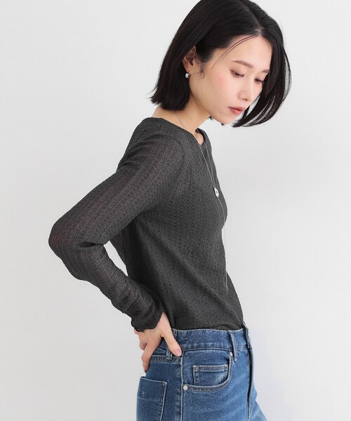 OPAQUE.CLIP(オペークドットクリップ)の「ラッセルレーストップス【洗濯機OK】(Tシャツ/カットソー・レディース・チャコールグレー/ホワイト・38/40/42)」の15枚目の写真