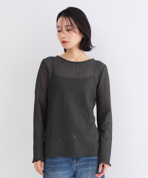OPAQUE.CLIP(オペークドットクリップ)の「ラッセルレーストップス【洗濯機OK】(Tシャツ/カットソー・レディース・チャコールグレー/ホワイト・38/40/42)」の4枚目の写真