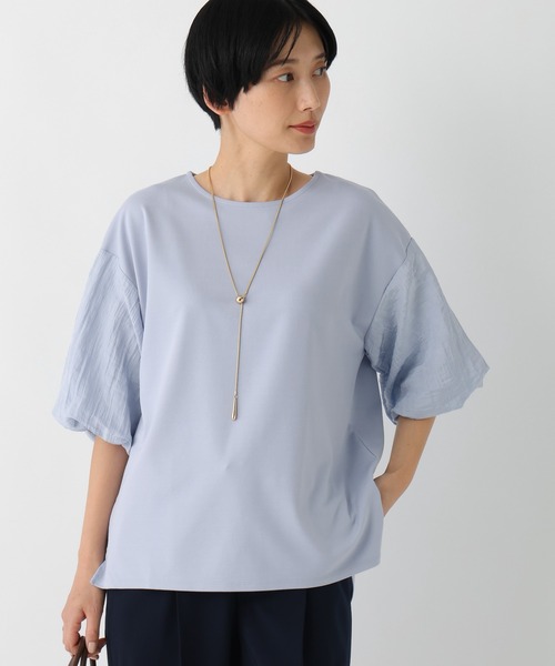 Elura（エルーラ）の「ドレスアップ袖コンプルオーバー/643321（Tシャツ/カットソー・レディース・ホワイト/ネイビー/ライトブルー・LARGE/MEDIUM）」の2枚目の写真