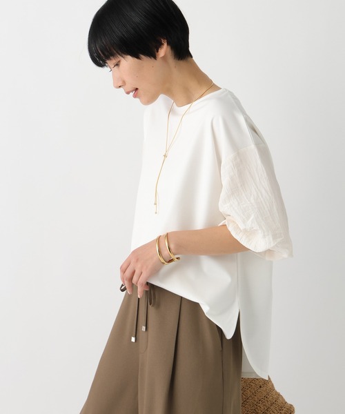 Elura（エルーラ）の「ドレスアップ袖コンプルオーバー/643321（Tシャツ/カットソー・レディース・ホワイト/ネイビー/ライトブルー・LARGE/MEDIUM）」の4枚目の写真