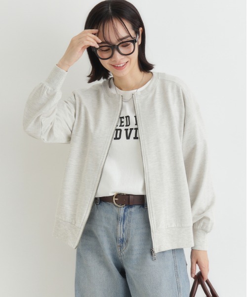Right-on（ライトオン）の「【HONEYSUCKLE ROSE】サマスウェ ジップカーディガン (極薄素材 / ダブルジップ / リラックス感)（パーカー・レディース・オフホワイト/グレー/ブラック・L/M）」の2枚目の写真