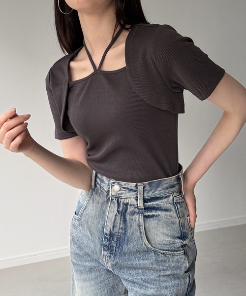 junoah(ジュノア)の「レイヤード風リブトップス(Tシャツ/カットソー・レディース・ブラック/ホワイト/チャコール・LARGE/MEDIUM/SMALL)」の3枚目の写真
