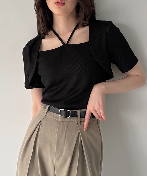 junoah(ジュノア)の「レイヤード風リブトップス(Tシャツ/カットソー・レディース・ブラック/ホワイト/チャコール・LARGE/MEDIUM/SMALL)」の1枚目の写真