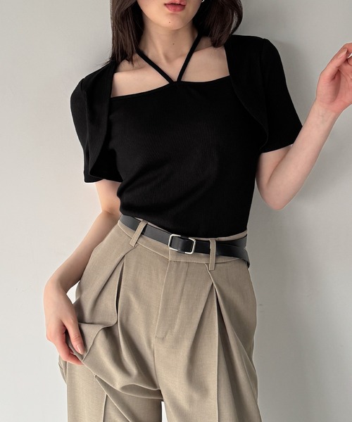 junoah(ジュノア)の「レイヤード風リブトップス(Tシャツ/カットソー・レディース・ブラック/ホワイト/チャコール・LARGE/MEDIUM/SMALL)」の4枚目の写真