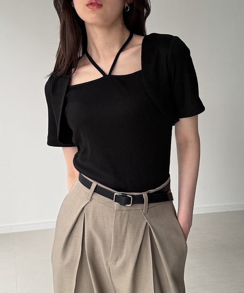 junoah(ジュノア)の「レイヤード風リブトップス(Tシャツ/カットソー・レディース・ブラック/ホワイト/チャコール・LARGE/MEDIUM/SMALL)」の5枚目の写真