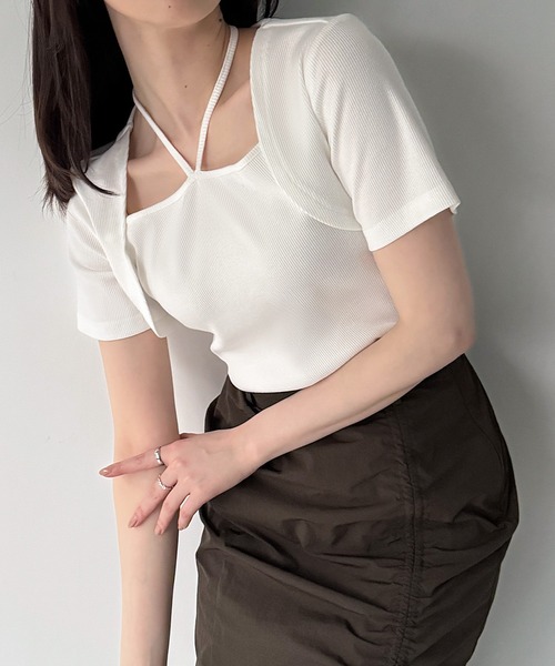 junoah(ジュノア)の「レイヤード風リブトップス(Tシャツ/カットソー・レディース・ブラック/ホワイト/チャコール・LARGE/MEDIUM/SMALL)」の8枚目の写真