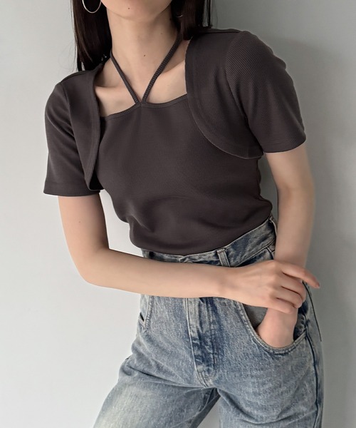 junoah(ジュノア)の「レイヤード風リブトップス(Tシャツ/カットソー・レディース・ブラック/ホワイト/チャコール・LARGE/MEDIUM/SMALL)」の11枚目の写真
