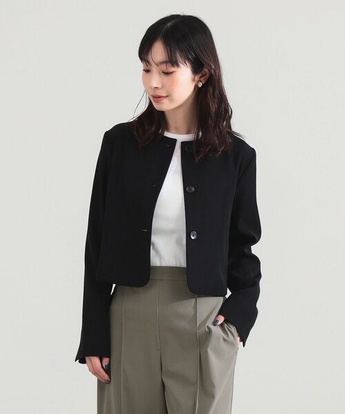 Demi-Luxe BEAMS(デミルクス ビームス)の「【8/6値下げ】クロップド クルーネック ジャケット(その他アウター・レディース・ブラック/ベージュ・36/38)」の7枚目の写真