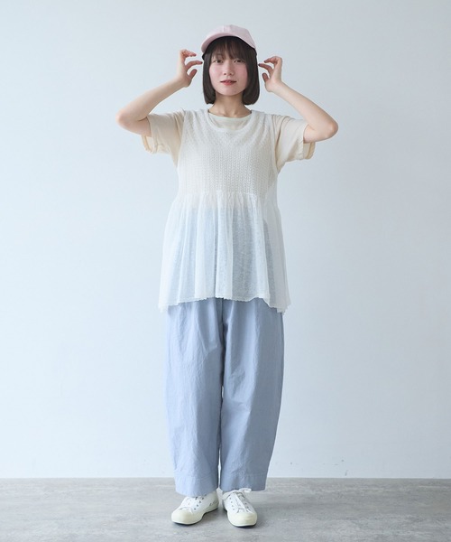 bulle de savon(ビュルデサボン)の「△透かし編み shari shari knit tunic(ベスト・レディース・チャコールグレー/ホワイト/レッド・FREE)」の10枚目の写真