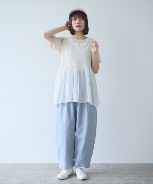 bulle de savon(ビュルデサボン)の「△透かし編み shari shari knit tunic(ベスト・レディース・チャコールグレー/ホワイト/レッド・FREE)」の12枚目の写真