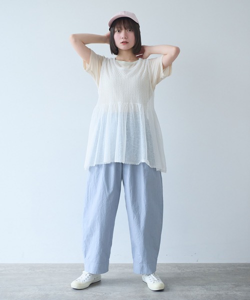 bulle de savon(ビュルデサボン)の「△透かし編み shari shari knit tunic(ベスト・レディース・チャコールグレー/ホワイト/レッド・FREE)」の14枚目の写真