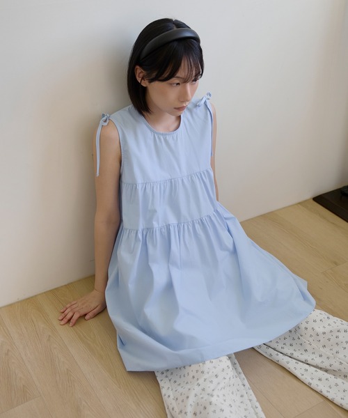 UNE MANSION(ユヌマンション)の「ショルダーリボンティアードワンピース(Tシャツ/カットソー・レディース・ブラック/アイボリー/スカイブルー・FREE)」の10枚目の写真