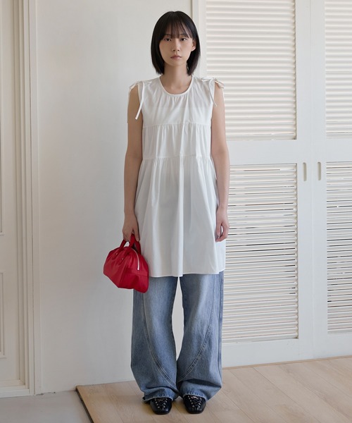 UNE MANSION(ユヌマンション)の「ショルダーリボンティアードワンピース(Tシャツ/カットソー・レディース・ブラック/アイボリー/スカイブルー・FREE)」の13枚目の写真
