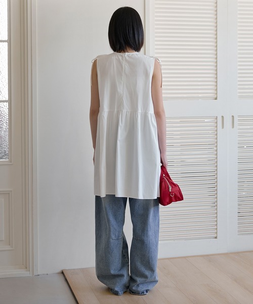 UNE MANSION(ユヌマンション)の「ショルダーリボンティアードワンピース(Tシャツ/カットソー・レディース・ブラック/アイボリー/スカイブルー・FREE)」の5枚目の写真