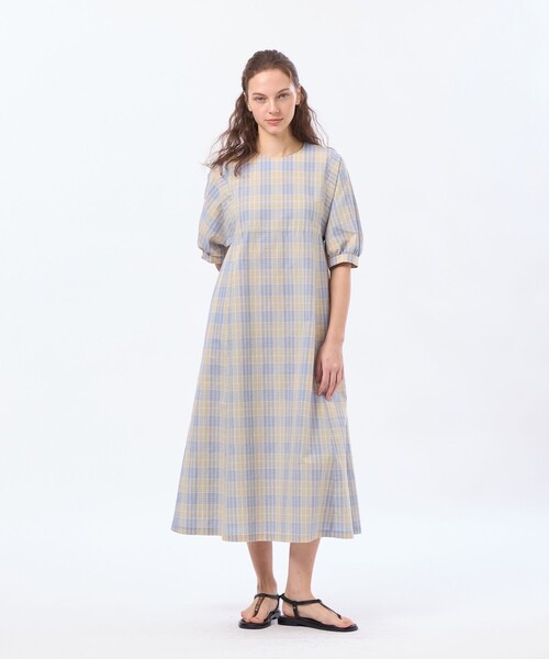 MACKINTOSH PHILOSOPHY(マッキントッシュ フィロソフィー)の「サッカーチェックフレアワンピース(ワンピース・レディース・ネイビー/ベージュ・38/36)」の4枚目の写真