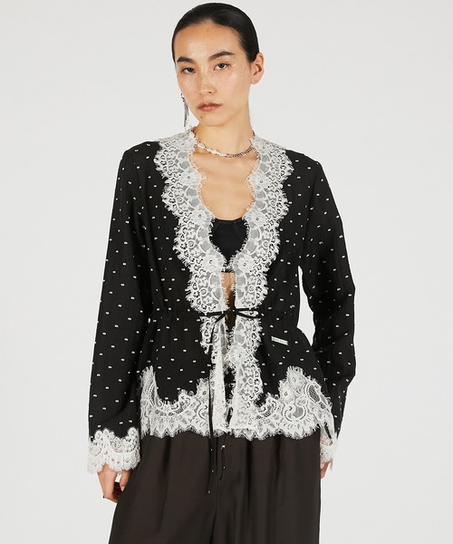 PRANK PROJECT（プランクプロジェクト）の「【2026Summer Pre-Order】ドットジャガードレースカーディガン / Dot Jacquard Lace Cardigan（カーディガン/ボレロ・レディース・ホワイト/ブラック/マルチ・FREE）」の12枚目の写真