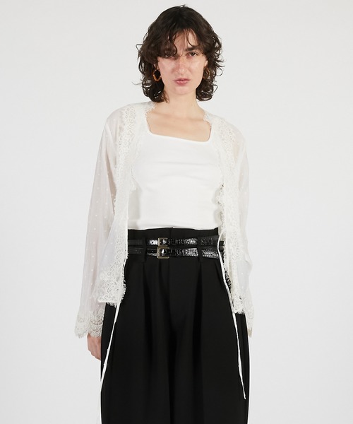 PRANK PROJECT（プランクプロジェクト）の「【2026Summer Pre-Order】ドットジャガードレースカーディガン / Dot Jacquard Lace Cardigan（カーディガン/ボレロ・レディース・ホワイト/ブラック/マルチ・FREE）」の8枚目の写真