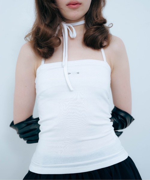 Carmelo(カーメロ)の「Pierced Skin Tube Top (white/gray)(キャミソール・レディース・ホワイト/チャコールグレー・FREE)」の1枚目の写真