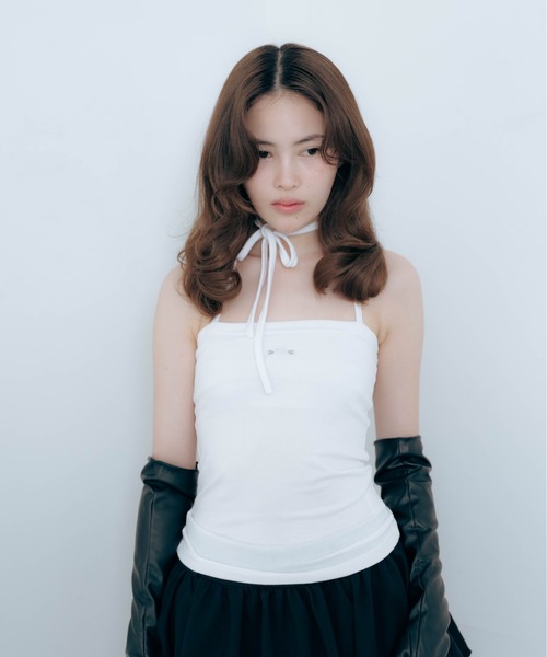 Carmelo(カーメロ)の「Pierced Skin Tube Top (white/gray)(キャミソール・レディース・ホワイト/チャコールグレー・FREE)」の7枚目の写真