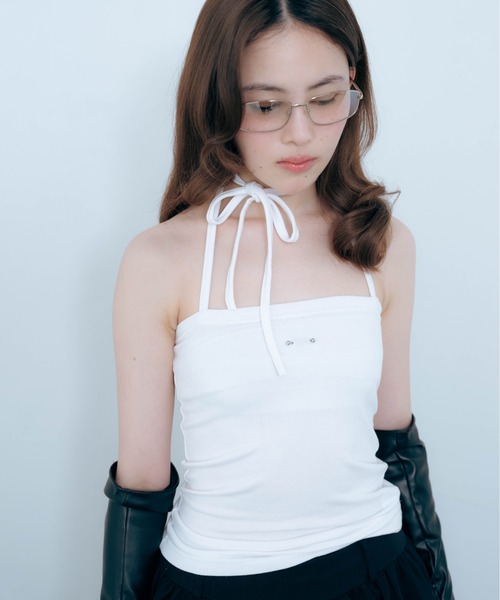 Carmelo(カーメロ)の「Pierced Skin Tube Top (white/gray)(キャミソール・レディース・ホワイト/チャコールグレー・FREE)」の9枚目の写真