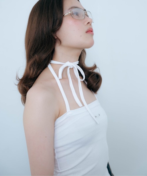 Carmelo(カーメロ)の「Pierced Skin Tube Top (white/gray)(キャミソール・レディース・ホワイト/チャコールグレー・FREE)」の8枚目の写真