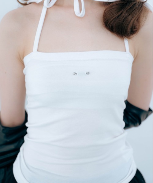 Carmelo(カーメロ)の「Pierced Skin Tube Top (white/gray)(キャミソール・レディース・ホワイト/チャコールグレー・FREE)」の5枚目の写真