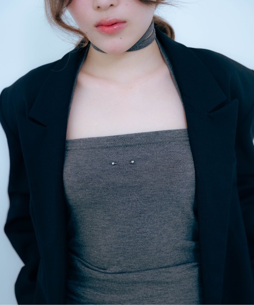 Carmelo(カーメロ)の「Pierced Skin Tube Top (white/gray)(キャミソール・レディース・ホワイト/チャコールグレー・FREE)」の21枚目の写真
