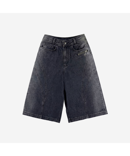 BLR(ビーエルアール)の「Arc Line Bermuda Washing Denim Pants Black(その他パンツ・レディース・その他・SMALL/MEDIUM)」の1枚目の写真
