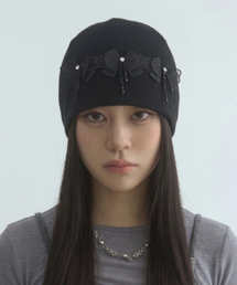 MOIREMOA（モアレモア）の「Ribbon Patch Waffle Beanie-Black（ニットキャップ/ビーニー）」