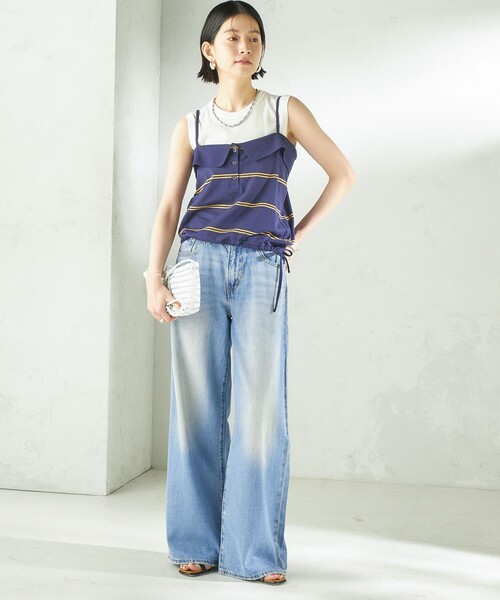 SHIPS(シップス)の「【SHIPS別注】crinkle crinkle crinkle:〈洗濯機可能〉POLO CAMI(キャミソール・レディース・ネイビー・ONE SIZE)」の2枚目の写真