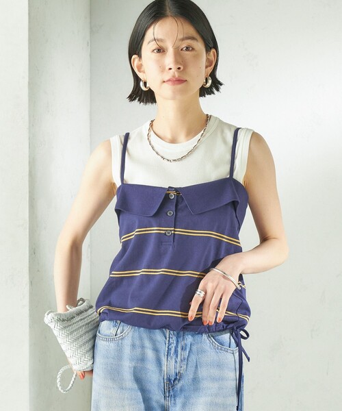 SHIPS(シップス)の「【SHIPS別注】crinkle crinkle crinkle:〈洗濯機可能〉POLO CAMI(キャミソール・レディース・ネイビー・ONE SIZE)」の6枚目の写真
