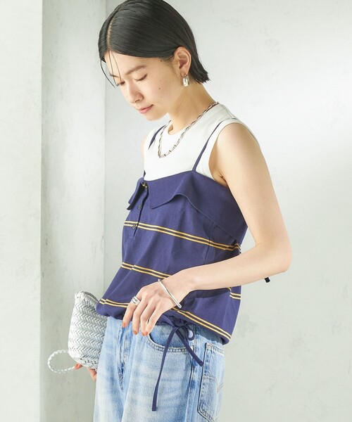 SHIPS(シップス)の「【SHIPS別注】crinkle crinkle crinkle:〈洗濯機可能〉POLO CAMI(キャミソール・レディース・ネイビー・ONE SIZE)」の7枚目の写真
