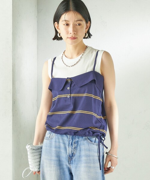 SHIPS(シップス)の「【SHIPS別注】crinkle crinkle crinkle:〈洗濯機可能〉POLO CAMI(キャミソール・レディース・ネイビー・ONE SIZE)」の9枚目の写真