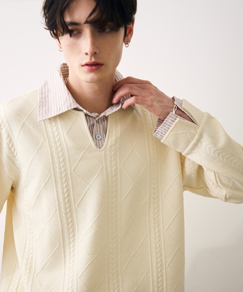Shoowtime(ショウタイム)の「Faux layered knit shirt / フェイクレイヤードニットシャツ(シャツ/ブラウス・メンズ・クリーム/グレー/ブラック・MEDIUM/LARGE/X-LARGE)」の3枚目の写真
