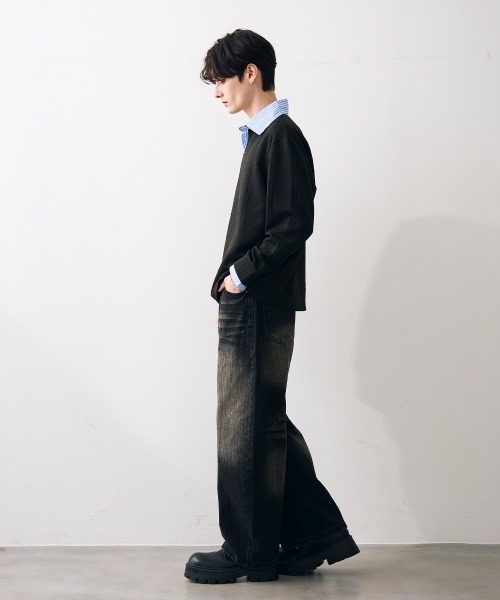 Shoowtime(ショウタイム)の「Faux layered knit shirt / フェイクレイヤードニットシャツ(シャツ/ブラウス・メンズ・クリーム/グレー/ブラック・MEDIUM/LARGE/X-LARGE)」の6枚目の写真